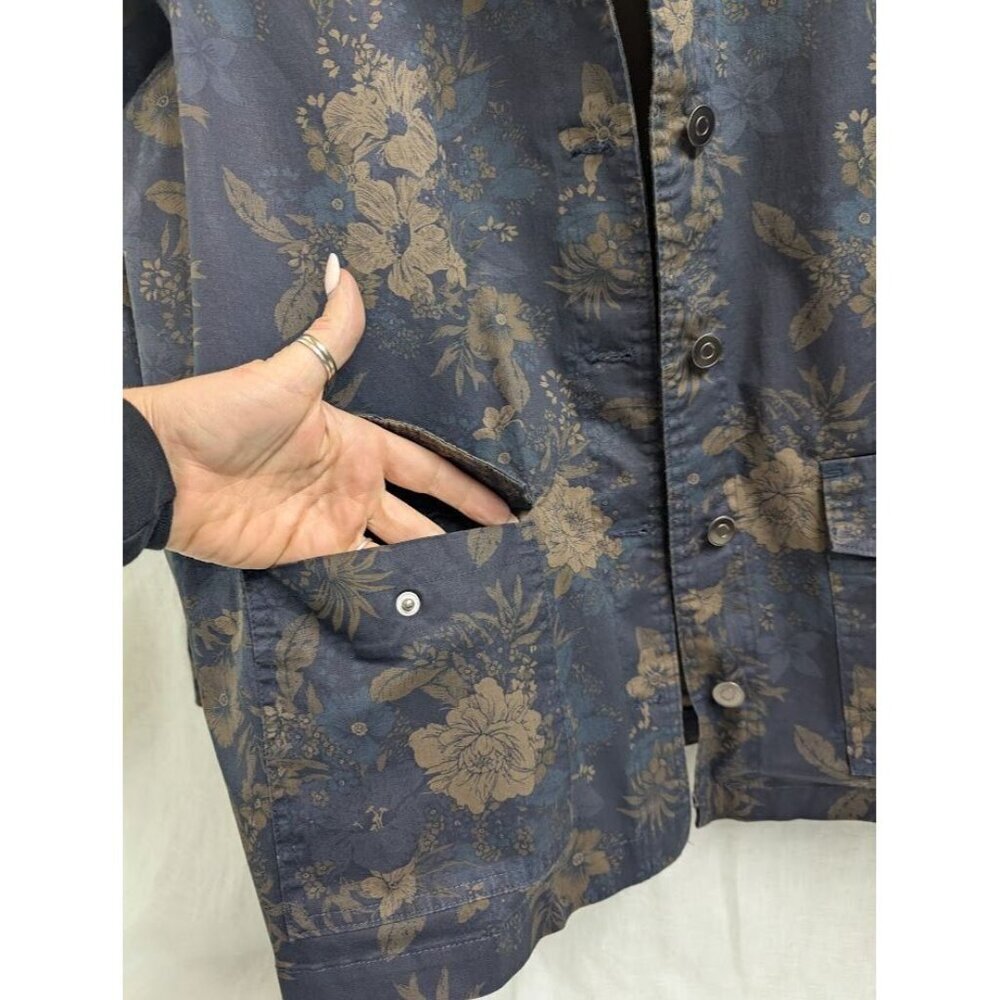 Caffe Marrahesh women's large Navy and floral light button up jacket casual F8 - Picture 6 of 13